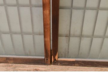 アンティーク建具　レトロな空間を演出する格子入りガラス窓2枚セット(引き戸、ガラス戸、ガラス入り障子戸)(R-069667)