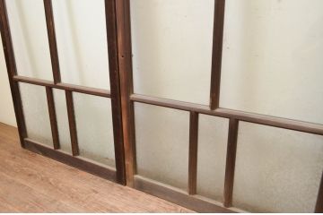 アンティーク建具　大正ロマン　どこか懐かしい雰囲気漂う幅狭ガラス窓4枚セット(引き戸、ガラス戸)(R-069671)