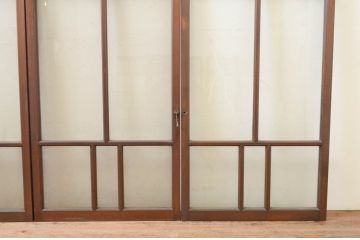 アンティーク建具　大正ロマン　どこか懐かしい雰囲気漂う幅狭ガラス窓4枚セット(引き戸、ガラス戸)(R-069671)