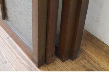 アンティーク建具　大正ロマン　どこか懐かしい雰囲気漂う幅狭ガラス窓4枚セット(引き戸、ガラス戸)(R-069671)