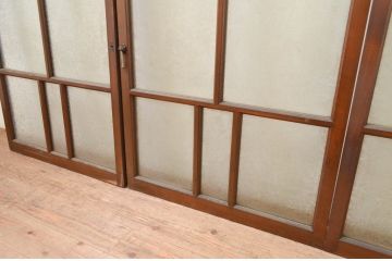 アンティーク建具　大正ロマン　どこか懐かしい雰囲気漂う幅狭ガラス窓4枚セット(引き戸、ガラス戸)(R-069672)