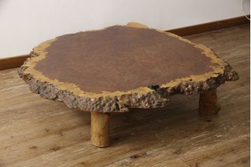 和製ビンテージ　花梨(カリン材)　貴重な鳥眼杢の木肌が魅力的な座卓(ローテーブル、ダイニングテーブル、リビングテーブル、作業台、ヴィンテージ)(R-069676)