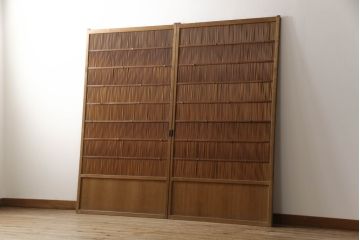 アンティーク建具　情緒あふれる空間づくりにおすすめの御簾戸2枚セット(引き戸、簾戸、簀戸、葭戸、夏障子、夏戸、葦戸)(R-069679)
