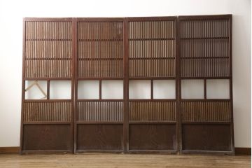 アンティーク建具　風情のある佇まいが魅力的な幅狭格子戸4枚セット(引き戸、ガラス帯戸)(R-069681)