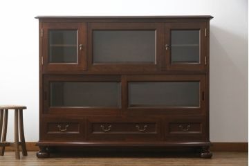 中古　美品　松本民芸家具　和モダンな雰囲気漂うC型サイドボード(サイドキャビネット、収納棚、戸棚、飾り棚)(R-069688)