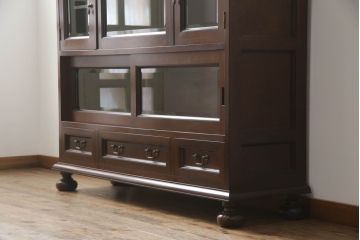 中古　美品　松本民芸家具　和モダンな雰囲気漂うC型サイドボード(サイドキャビネット、収納棚、戸棚、飾り棚)(R-069688)