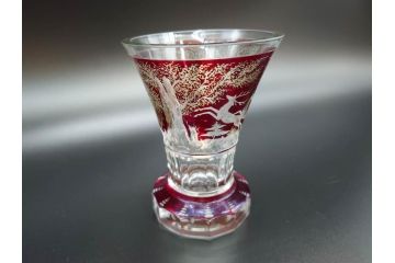チェコ製　GLASSBOR(グラスバー)　鹿模様　ボヘミアガラス　ボヘミアングラス　花器(カットグラス、切子、フラワーベース、花瓶)(R-069698)