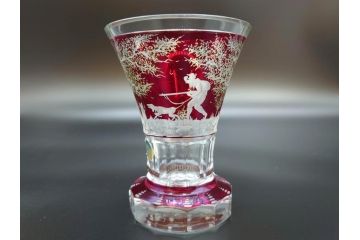 チェコ製　GLASSBOR(グラスバー)　鹿模様　ボヘミアガラス　ボヘミアングラス　花器(カットグラス、切子、フラワーベース、花瓶)(R-069698)