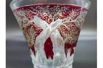 チェコ製　GLASSBOR(グラスバー)　鹿模様　ボヘミアガラス　ボヘミアングラス　花器(カットグラス、切子、フラワーベース、花瓶)(R-069698)