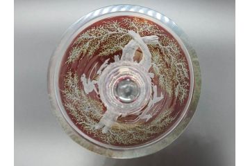 チェコ製　GLASSBOR(グラスバー)　鹿模様　ボヘミアガラス　ボヘミアングラス　花器(カットグラス、切子、フラワーベース、花瓶)(R-069698)