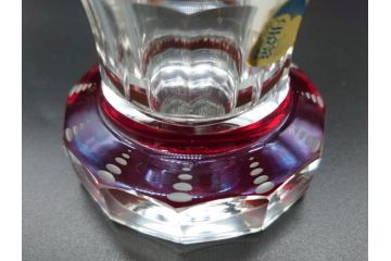 チェコ製　GLASSBOR(グラスバー)　鹿模様　ボヘミアガラス　ボヘミアングラス　花器(カットグラス、切子、フラワーベース、花瓶)(R-069698)