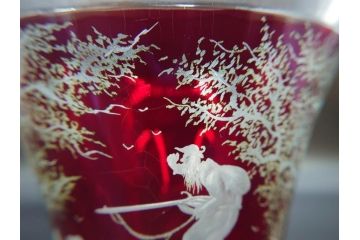 チェコ製　GLASSBOR(グラスバー)　鹿模様　ボヘミアガラス　ボヘミアングラス　花器(カットグラス、切子、フラワーベース、花瓶)(R-069698)