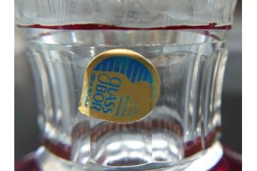 チェコ製　GLASSBOR(グラスバー)　鹿模様　ボヘミアガラス　ボヘミアングラス　花器(カットグラス、切子、フラワーベース、花瓶)(R-069698)