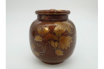 明治期　時代物　蒔絵　梨地　花柄　棗(茶道具、共箱付き、茶入、茶筒)(R-069699)