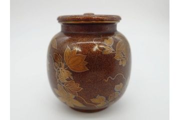 明治期　時代物　蒔絵　梨地　花柄　棗(茶道具、共箱付き、茶入、茶筒)(R-069699)