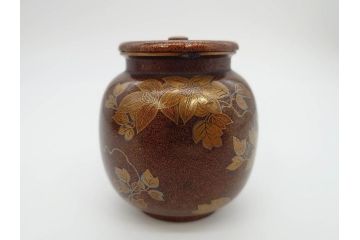 明治期　時代物　蒔絵　梨地　花柄　棗(茶道具、共箱付き、茶入、茶筒)(R-069699)