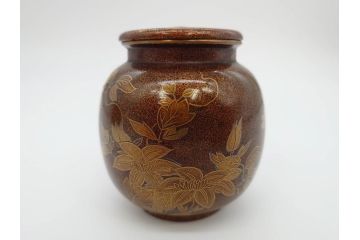 明治期　時代物　蒔絵　梨地　花柄　棗(茶道具、共箱付き、茶入、茶筒)(R-069699)