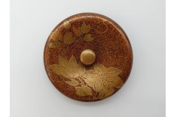 明治期　時代物　蒔絵　梨地　花柄　棗(茶道具、共箱付き、茶入、茶筒)(R-069699)