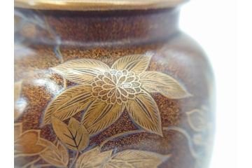 明治期　時代物　蒔絵　梨地　花柄　棗(茶道具、共箱付き、茶入、茶筒)(R-069699)
