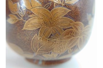 明治期　時代物　蒔絵　梨地　花柄　棗(茶道具、共箱付き、茶入、茶筒)(R-069699)