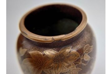明治期　時代物　蒔絵　梨地　花柄　棗(茶道具、共箱付き、茶入、茶筒)(R-069699)
