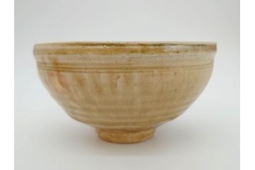 利岡光仙　九谷光仙窯　自銘「瑞光」　黄釉　茶碗(共箱付き、和食器、茶道具、茶器)(R-069701)