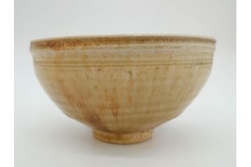 利岡光仙　九谷光仙窯　自銘「瑞光」　黄釉　茶碗(共箱付き、和食器、茶道具、茶器)(R-069701)
