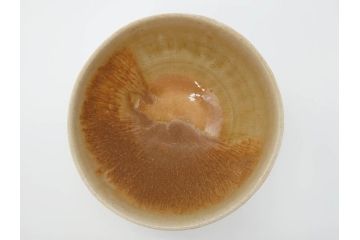 利岡光仙　九谷光仙窯　自銘「瑞光」　黄釉　茶碗(共箱付き、和食器、茶道具、茶器)(R-069701)