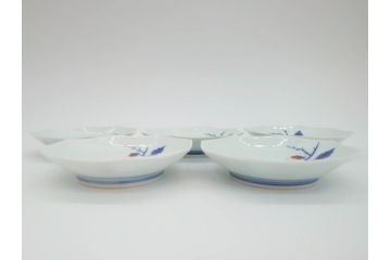 今泉今右衛門　綿牡丹絵　小皿5枚(八角皿、色鍋島、和食器、共箱付き)(R-069703)