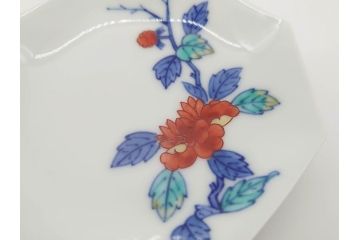 今泉今右衛門　綿牡丹絵　小皿5枚(八角皿、色鍋島、和食器、共箱付き)(R-069703)