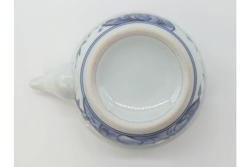 平安　京泉作　染付　岩竹絵のデザインが目を惹く煎茶器セット(急須、湯冷まし、湯呑み5客、共箱付き、和食器、茶道具、茶器)(R-069704)