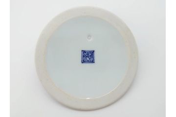平安　京泉作　染付　岩竹絵のデザインが目を惹く煎茶器セット(急須、湯冷まし、湯呑み5客、共箱付き、和食器、茶道具、茶器)(R-069704)