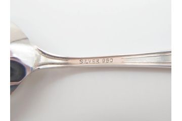 昭和レトロ　天賞堂　SILVER(シルバー)950　銀製　総重量約84g　上品な雰囲気溢れるスプーン3本・楊枝5本セット(箱付き、カトラリー)(R-069705)