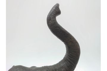 金工師　塚原常光作　象とライオンの戦い　高さ34cm　重量約6.2kg　ブロンズ像(ゾウ1体、トラ2体、置物、オブジェ)(R-069708)