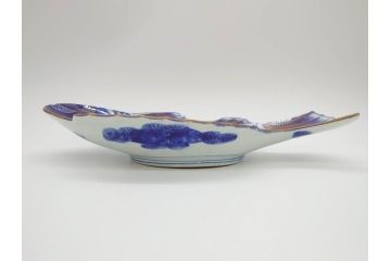 明治期　珍品!　染綿　色絵　染付　42cm　鮮やかな色彩が素敵な鯛形大皿(おめでタイ、魚形、和食器)(R-069710)