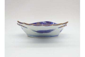 明治期　珍品!　染綿　色絵　染付　42cm　鮮やかな色彩が素敵な鯛形大皿(おめでタイ、魚形、和食器)(R-069710)
