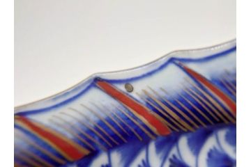 明治期　珍品!　染綿　色絵　染付　42cm　鮮やかな色彩が素敵な鯛形大皿(おめでタイ、魚形、和食器)(R-069710)