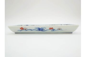 今泉今右衛門　雲鶴　波　花　色絵　染付　繊細な絵付けが魅力的な長角皿4枚セット(和食器、トレイ、ペン入れ)(R-069712)