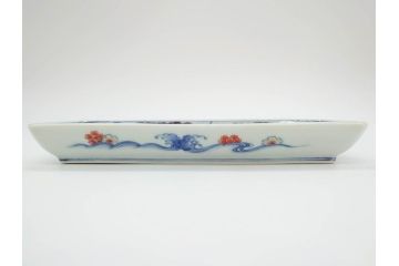 今泉今右衛門　雲鶴　波　花　色絵　染付　繊細な絵付けが魅力的な長角皿4枚セット(和食器、トレイ、ペン入れ)(R-069712)