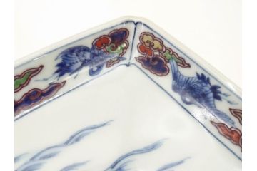 今泉今右衛門　雲鶴　波　花　色絵　染付　繊細な絵付けが魅力的な長角皿4枚セット(和食器、トレイ、ペン入れ)(R-069712)