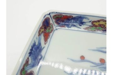 今泉今右衛門　雲鶴　波　花　色絵　染付　繊細な絵付けが魅力的な長角皿4枚セット(和食器、トレイ、ペン入れ)(R-069712)