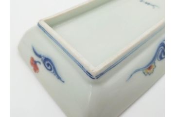 今泉今右衛門　雲鶴　波　花　色絵　染付　繊細な絵付けが魅力的な長角皿4枚セット(和食器、トレイ、ペン入れ)(R-069712)