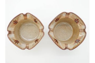 十三代　太郎右衛門陶房　唐津焼窯元　絵唐津　おしゃれなデザインが目を惹く向付5客セット(忠夫、共箱付き、和食器)(R-069713)