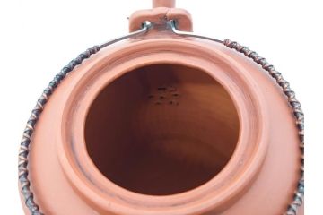 中国　朱泥　源典炳記　花鳥図　茶道具　繊細なデザインが彫られた急須(共箱付き、和食器、茶器)(R-069715)