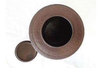 釜師　大国　藤兵衛　茶来渇　飯来飢　替蓋付き　不審庵　味わい深く上質な造りの茶飯釜(茶道具、大國、共箱付き)(R-069716)