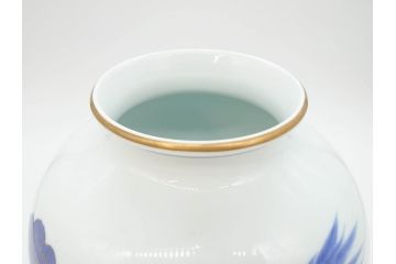 大正〜昭和初期　オールド香蘭社　染付　染錦　瑞雲麒麟文　大胆なデザインが目を惹く花入(花瓶、花器)(R-069717)