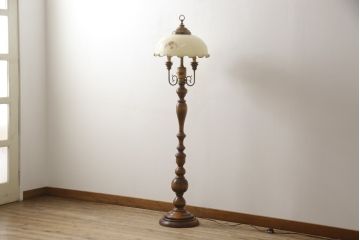 中古　絶版!　輸入品　希少　アメリカンコープ(AMERICAN COOP)　大きなガラスシェードのフロアスタンド(スタンドライト、スタンド照明)(R-069725)