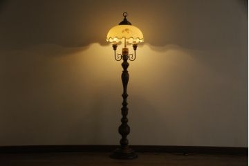 中古　絶版!　輸入品　希少　アメリカンコープ(AMERICAN COOP)　大きなガラスシェードのフロアスタンド(スタンドライト、スタンド照明)(R-069725)