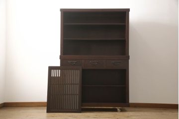 中古　美品　上質な和の空間を演出する二段重ね水屋箪笥(食器棚、茶箪笥、キャビネット、収納棚、戸棚、店舗什器)(R-069759)