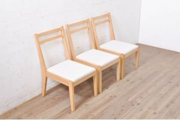 中古　短期展示品　美品　ヤクモ家具製作所　オーク材　シンプルチェア(SC40RO)　クッションタイプ　ナチュラルな風合いが優しい印象のチェア3脚セット(ダイニングチェア、椅子、イス、バラ売り可能)(定価3脚で約10万5千円)(R-069796)